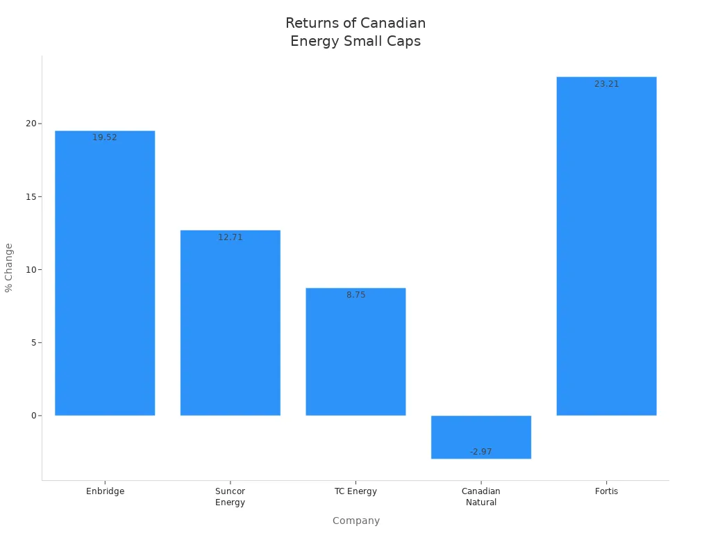 Bar chart comparing percentage returns of five Canadian energy companies